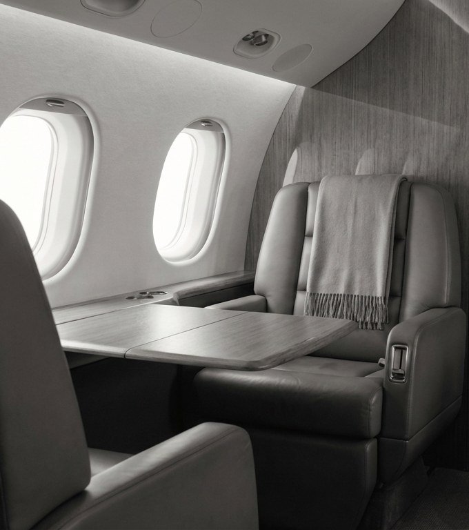 Cabine d'avion avec fauteuil en cuir